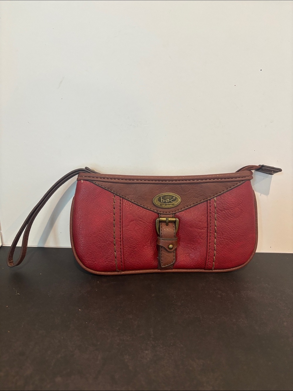 b.o.c. Red and Brown Leather Wristlet Clutch